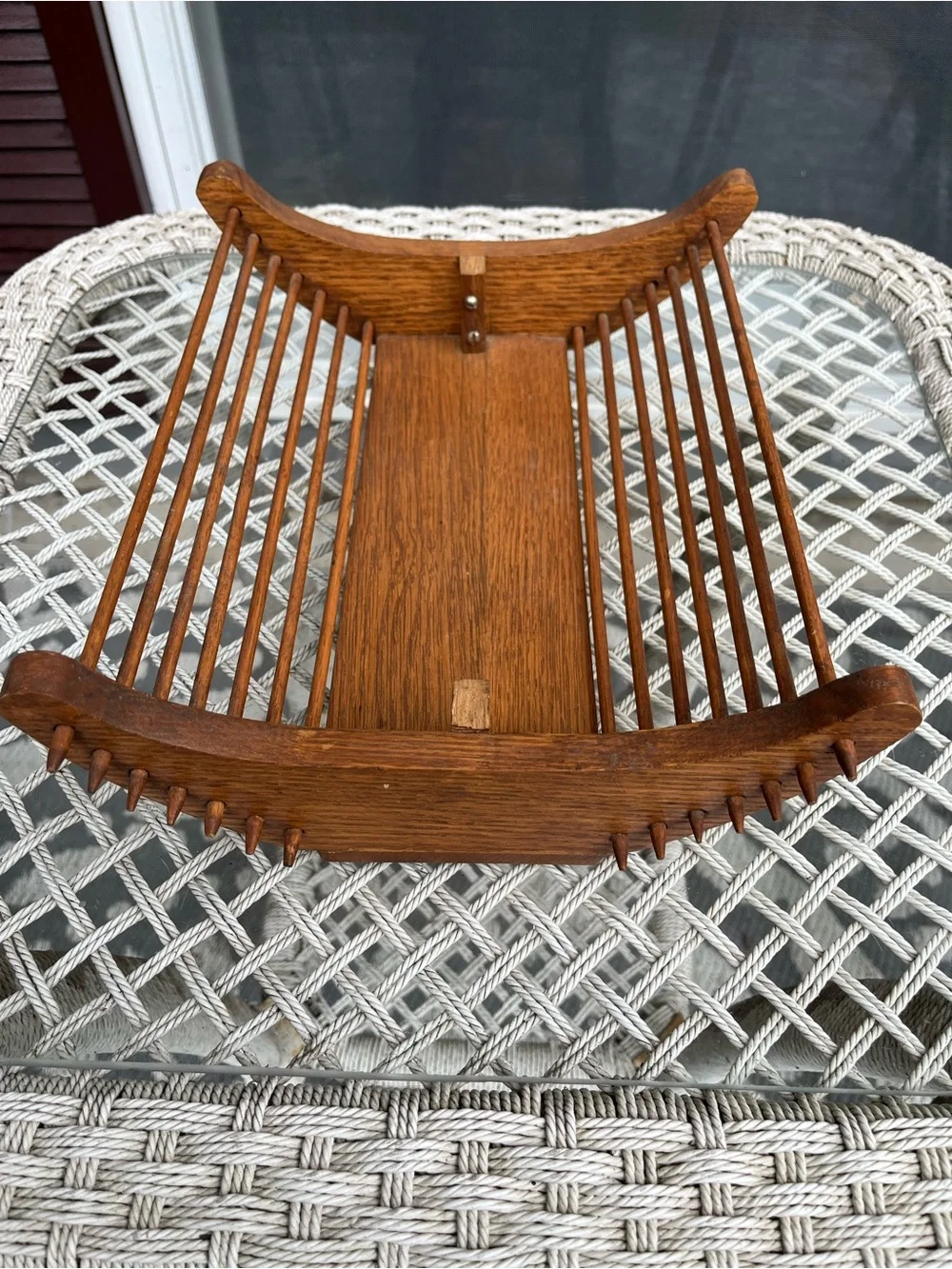 Vtg MCM Japanese Style Wooden Slat Fruit Basket Bowl Curved Design